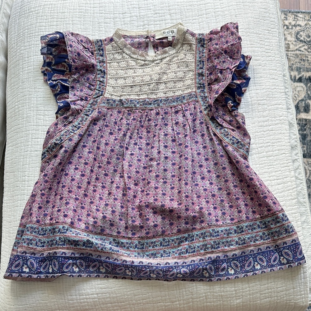 Excellent condition Sea NY block print top